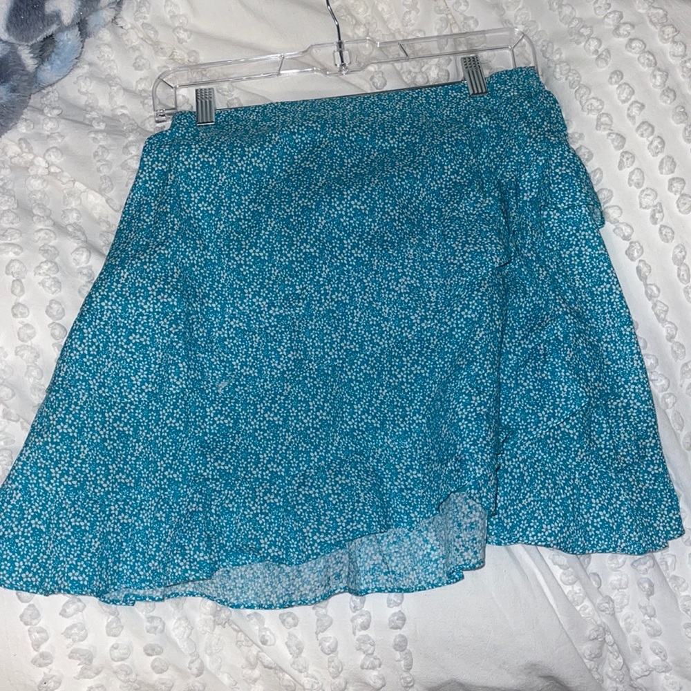 Blue floral ruffle skirt